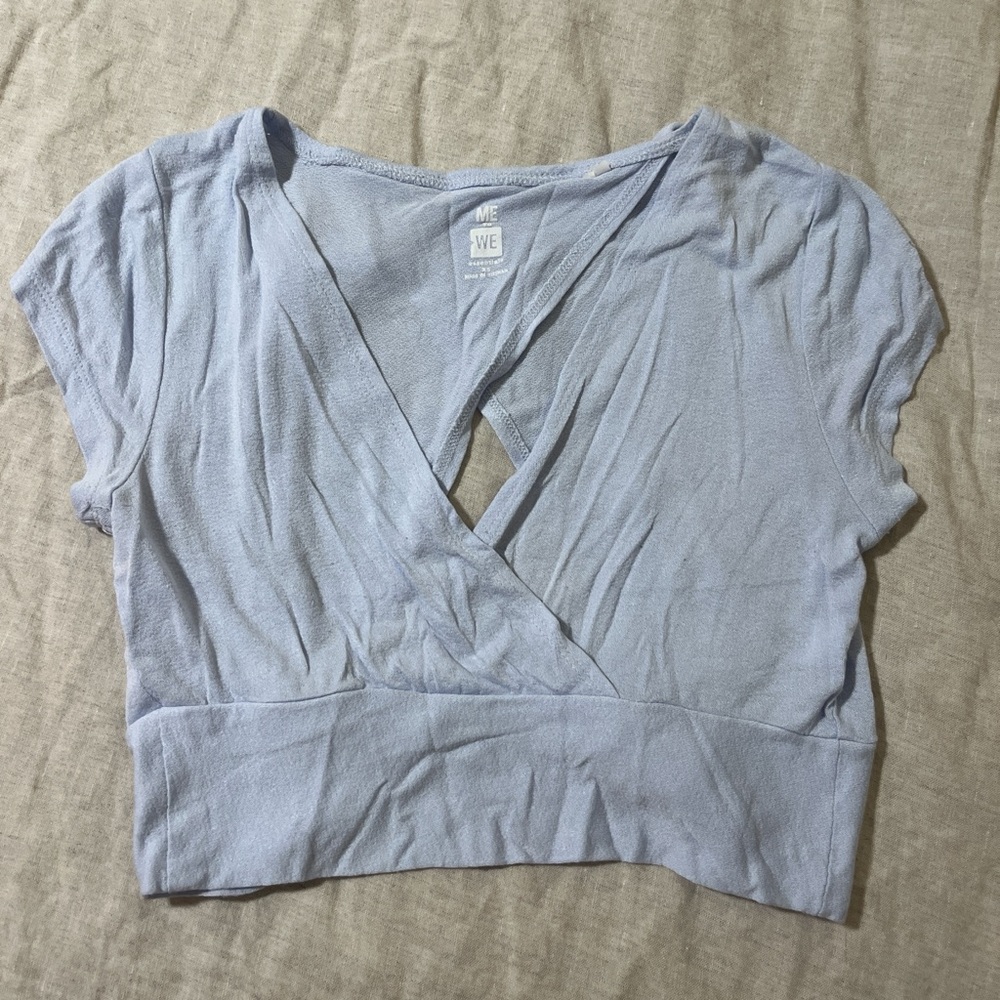 Me to We Soft Blue Wrap Blouse